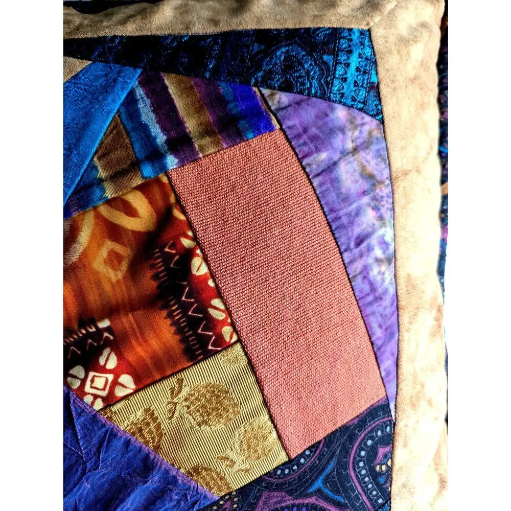Vintage 90s Handmade Crazy Quilt Pillow Cover 18